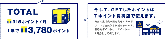 毎月315ポイント、1年で3780ポイントも貯まる！